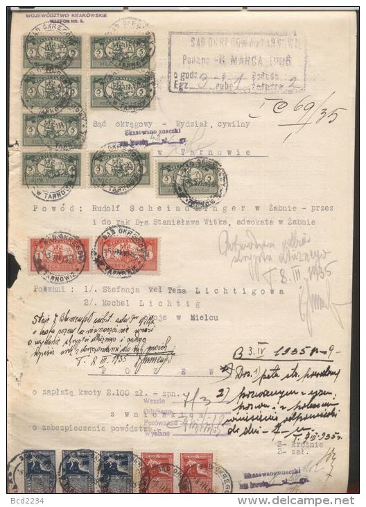 POLAND 1934 COURT FEE DOCUMENT WITH 3 X 2.50 + 2 X 80GR COURT DELIVERY BF#14, 12 + 8 X 5ZL + 2 X 1ZL COURT REVENUES - Fiscaux