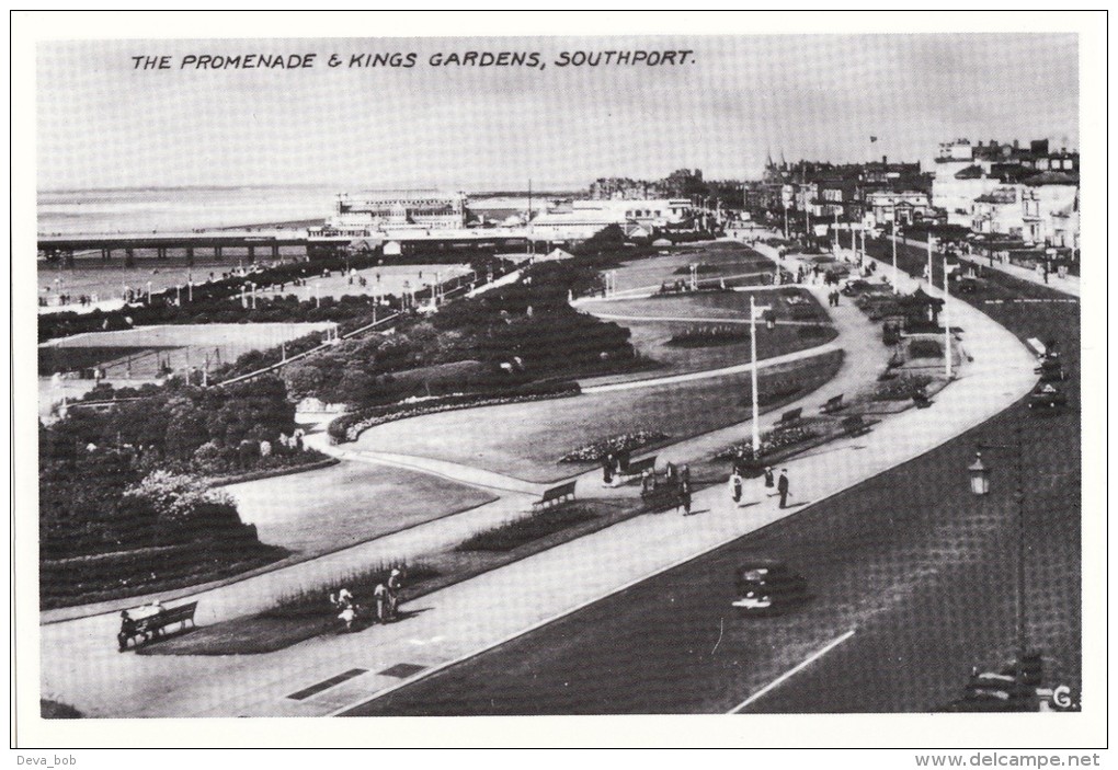 Postcard The Promenade & King's Gardens SOUTHPORT C1930's Repro - Southport