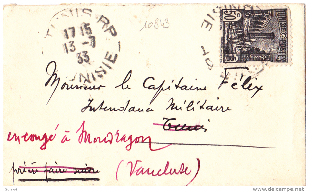 10843# LETTRE Obl TUNIS TUNISIE 1933 REEXPEDIEE A MONDRAGON VAUCLUSE - Cartas & Documentos