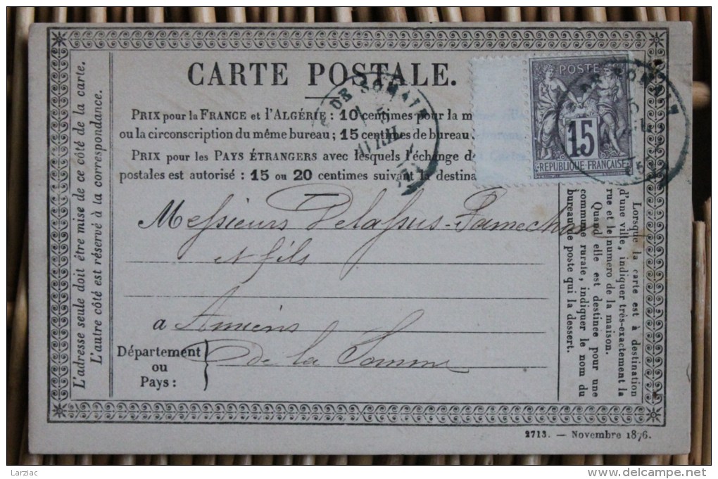 Carte Postale Précurseur Affranchie Pour Amiens Oblitération Type 17 Gare De Somain Nord - Precursor Cards