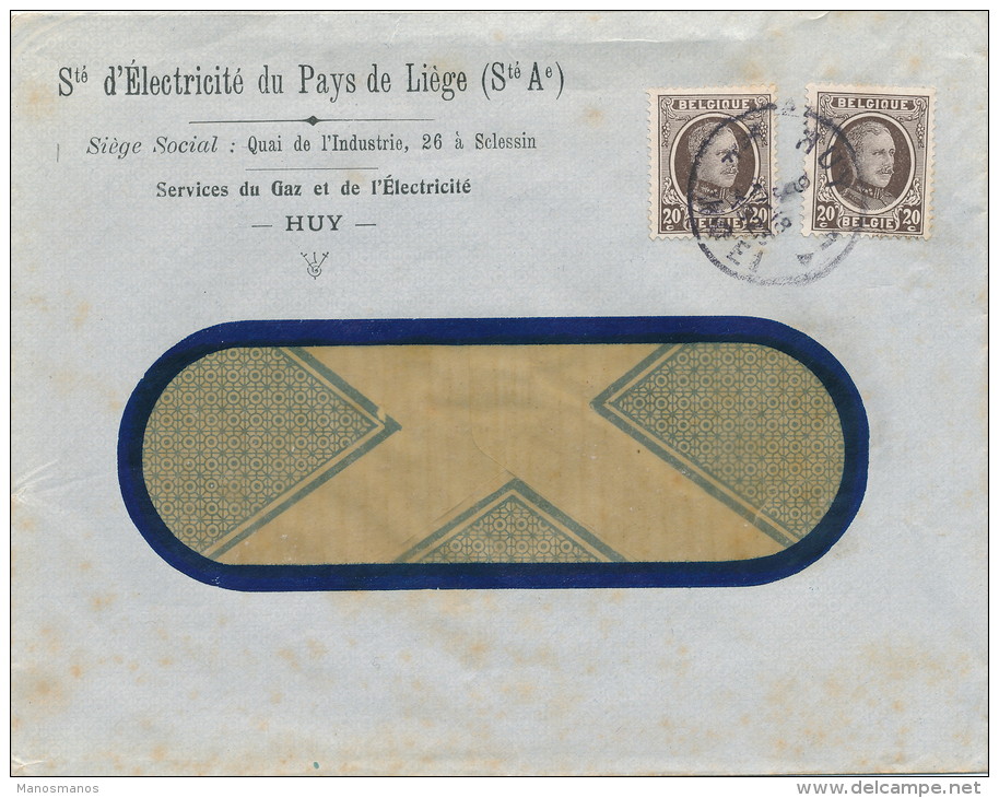 879/21 -  Lettre TP Houyoux HUY 1928 - Entete Electricité Du Pays De Liège - 1922-1927 Houyoux