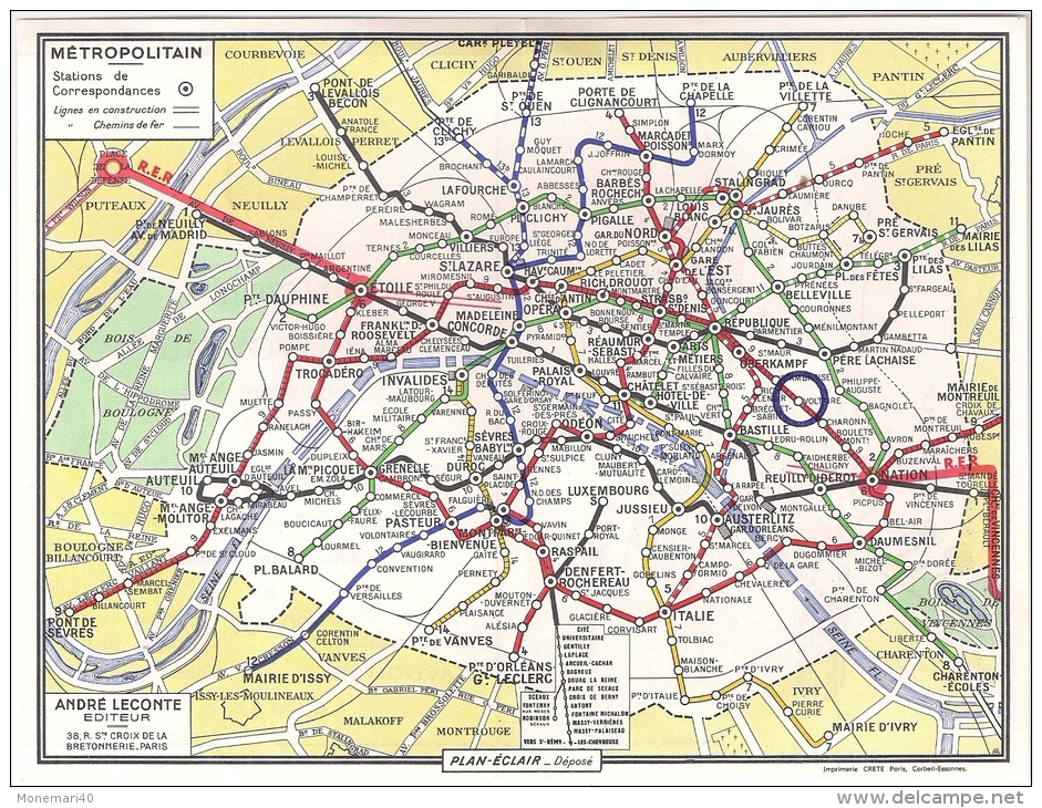 METROPOLITAIN DE PARIS (Plan Du Réseau, Offert Par L'Hôtel Place-Voltaire (1971) - Direction, R. CLOUET. - Europe