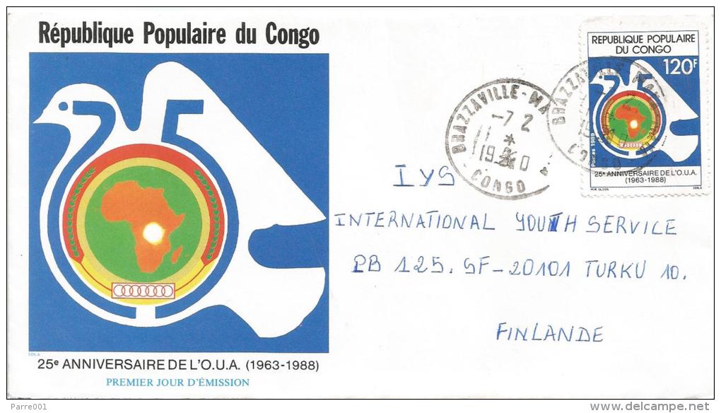 Congo 1990 Brazzaville Maya Maya Pigeon Dove Bird African Union FDC Cover - Afgestempeld