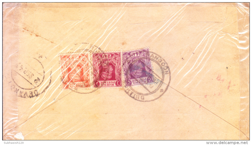 1947 Registered Letter From Rangoon Sorting To India With Postage Due Cancellation - Myanmar (Burma 1948-...)