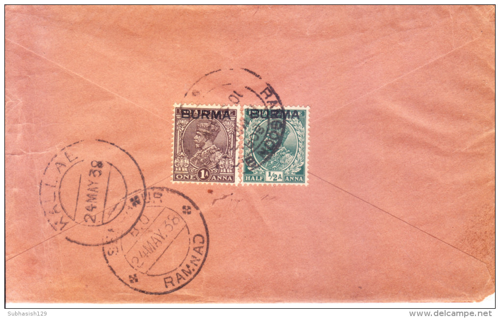 22.06.1938 Commercial Cover From Bogale, Burma To Kallal, India Via Sembanur - Myanmar (Burma 1948-...)