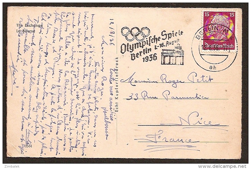 BERLIN  - CACHET DES JEUX OLYMPIQUES - 12.8.1936 - Sommer 1936: Berlin