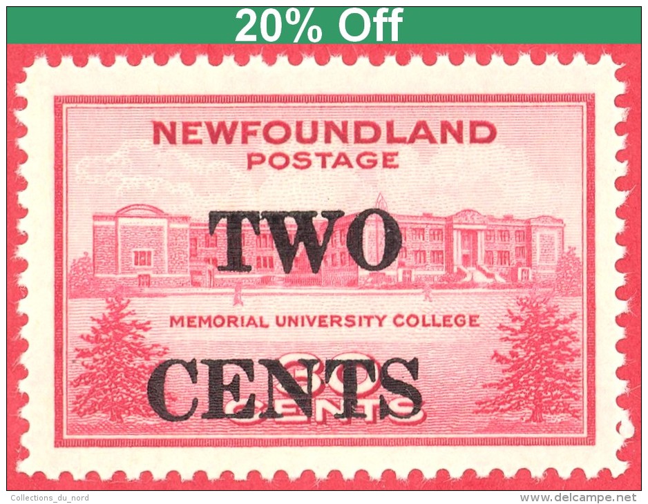 Newfoundland # 268 - 2 Cents Over 30 Cents  -  Mint - Dated 1946 /  Terre Neuve / University  Issue - Université - 1908-1947