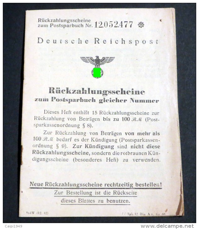 Rückzahlungsscheine Zum Postsparbuch, Komplettes Heft Mit 15 Scheinen - Briefe U. Dokumente