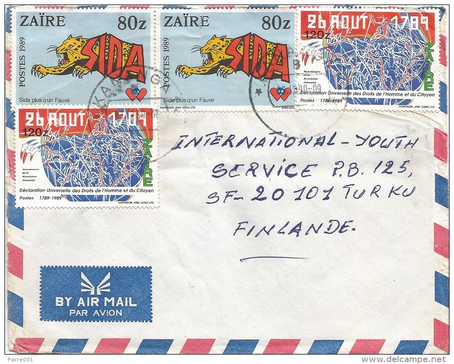 Congo Zaire 1990 Kananga Code Letter B Lion SIDA AIDS French Revolution Human Rights Cover - Gebruikt