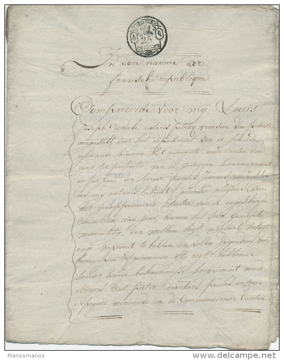 925/21 - Document Fiscal Devant Notaire Dewaele GAND 1797 - 12 Pages , 6 Empreintes Fiscales De 25 Centimes - 1794-1814 (Période Française)