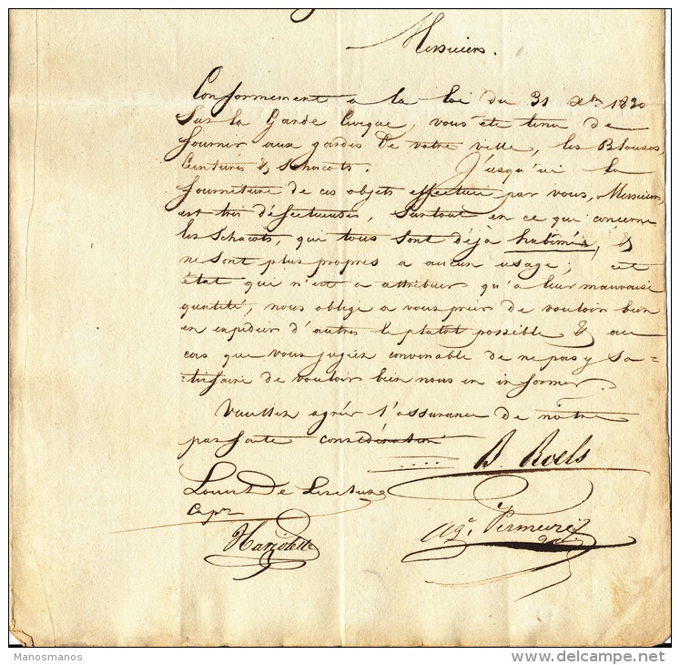 932/21 - Document Historique Garde Civique De WESTCAPELLE 1831 Vers Bourgmestre Et Echevins De BRUGES - 1830-1849 (Belgique Indépendante)