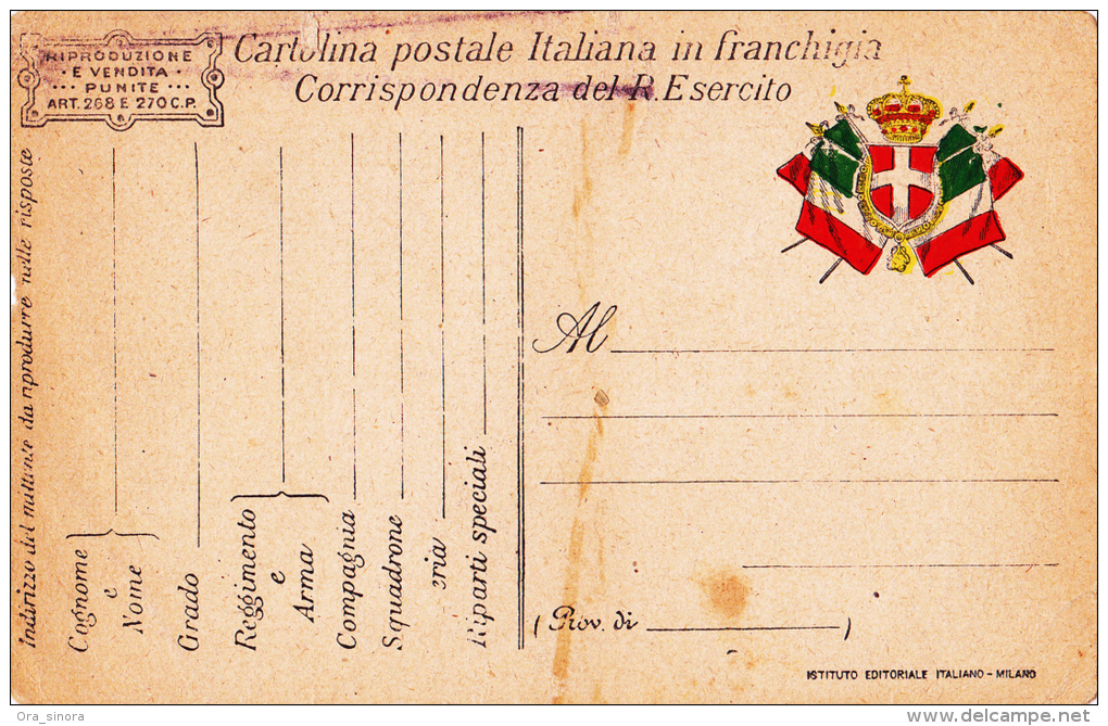 *Cartolina Postale In Franchigia Non Viaggiata Corrispondenza Regio Esercito - Franchise