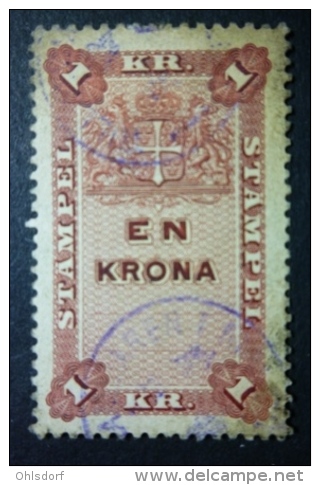 SVERIGE - REVENUE: 1 Krona Stämpel, O - FREE SHIPPING ABOVE 10 EURO - Revenue Stamps