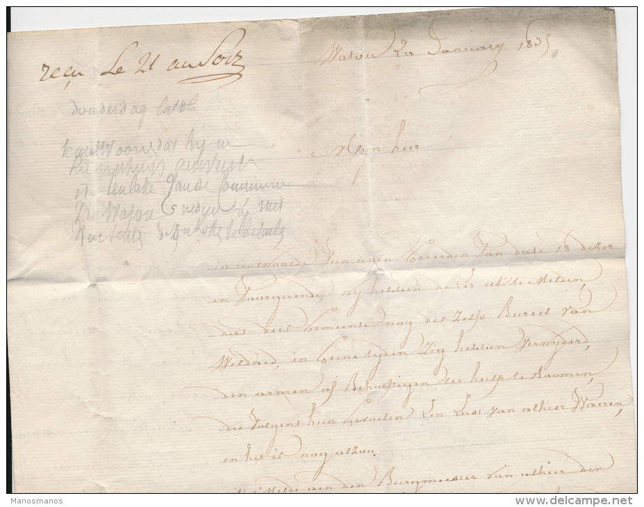 937/21 - Lettre Avec Texte Par Porteur - WATOU 1835 Vers Burgerlijk Gasthuis POPERINGHE - Pas De Marque De Port - 1830-1849 (Unabhängiges Belgien)