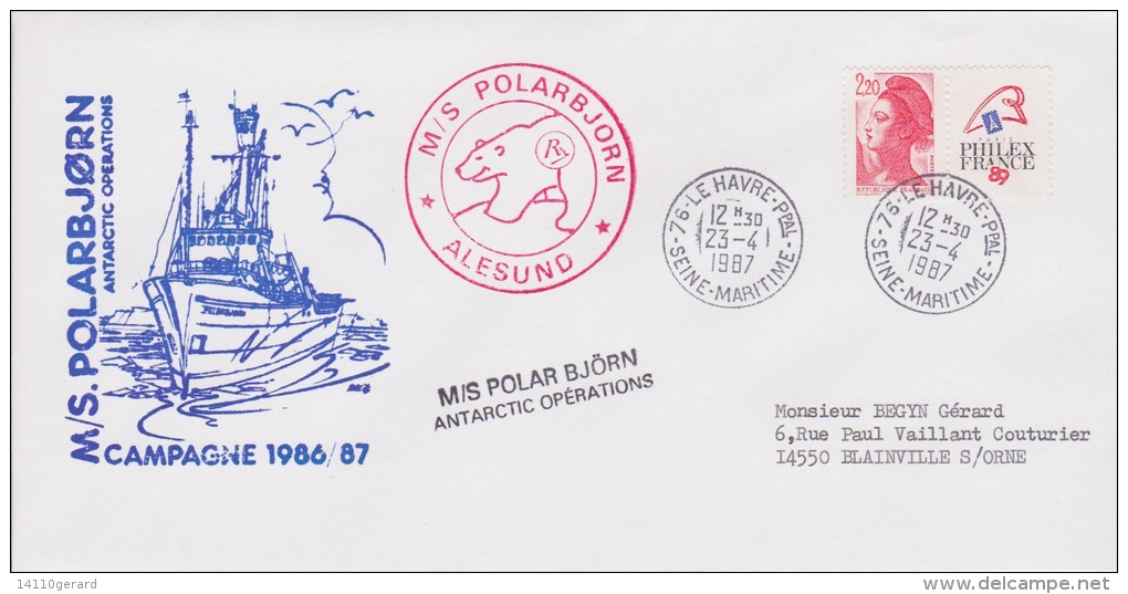 PLIS ANTARCTIQUE   M/S POLARBJORN  CAMPAGNE86/87  LE HAVRE 23-4-1987 - Gebraucht