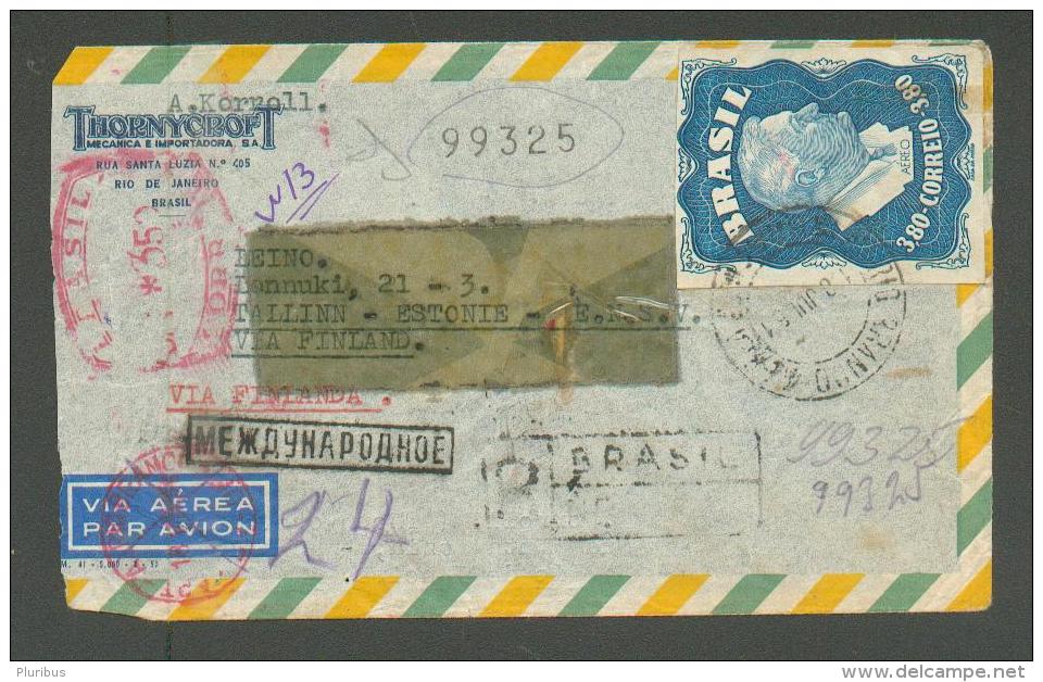 BRAZIL BRASIL 1951 THORNYCROFT AIR MAIL RIO GRANDO AEREO TO RUSSIA USSR ESTONIA VIA FINLAND    ,m - Poste Aérienne (Compagnies Privées)