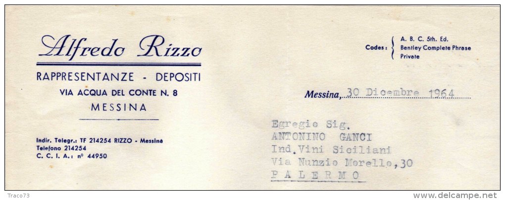 MESSINA  /   Corrispondenza Commerciale  _  " Alfredo RIZZO  -  Rappr. Depositi  "  Firma - Italia