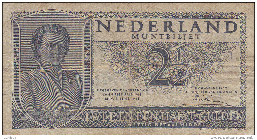 2 1/2 GULDEN 8-08-1949  4EL071126 - 2 1/2 Gulden