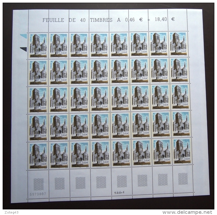 FRANCE 2002 FEUILLE COMPLETE DE 40 TIMBRES SERIE TOURISTIQUE LOCRONAN  YT N° 3499** - Full Sheets