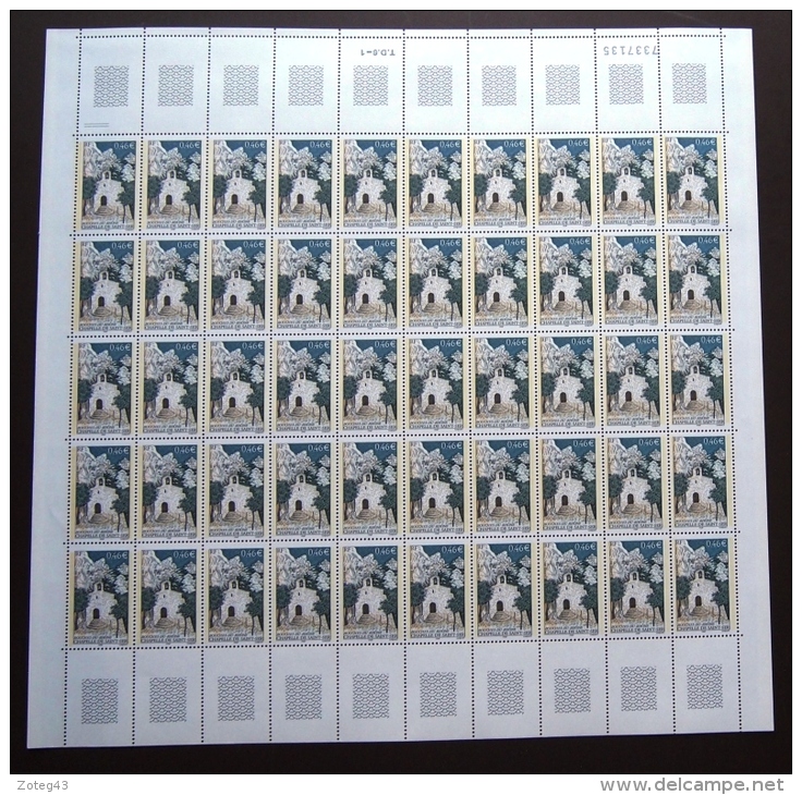 FRANCE 2002 FEUILLE COMPLETE DE 50 TIMBRES CHAPELLE DE SAINT SER  YT N° 3496** - Full Sheets