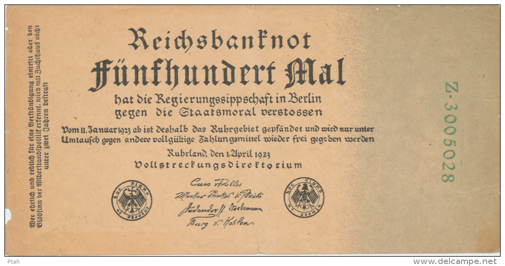 DEUTSCHLAND, Reichsbanknot Funfhundert Mal, 1923 - [11] Local Banknote Issues