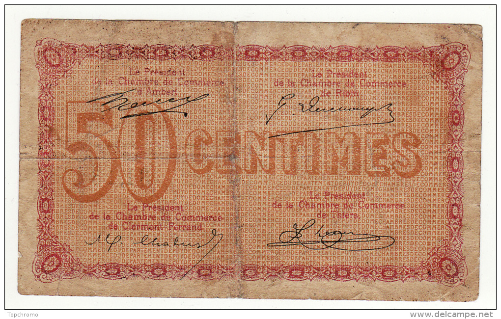 3 Billets 50 Cinquante Centimes Chambre De Commerce De Paris De Besançon Du Puy De Dôme Billet - Cámara De Comercio