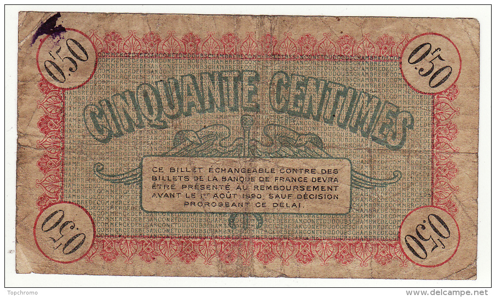 3 Billets 50 Cinquante Centimes Chambre De Commerce De Paris De Besançon Du Puy De Dôme Billet - Cámara De Comercio