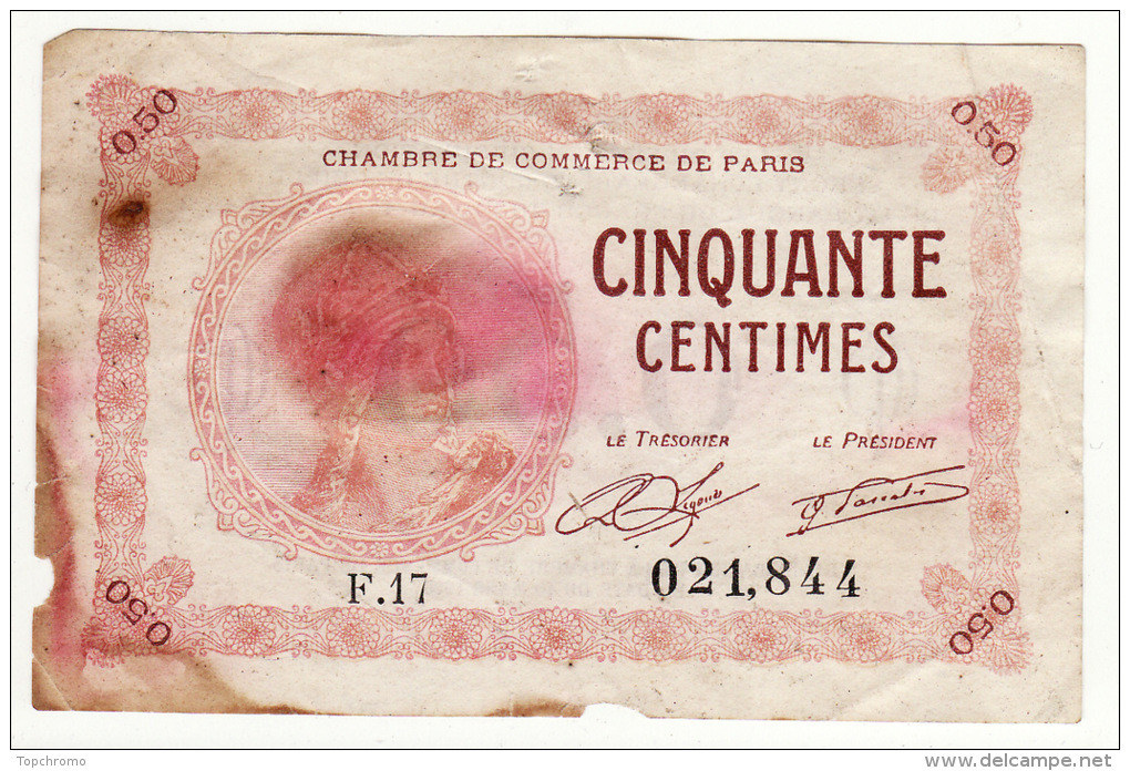 3 Billets 50 Cinquante Centimes Chambre De Commerce De Paris De Besançon Du Puy De Dôme Billet - Cámara De Comercio