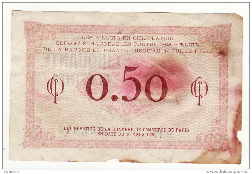 3 Billets 50 Cinquante Centimes Chambre De Commerce De Paris De Besançon Du Puy De Dôme Billet - Cámara De Comercio