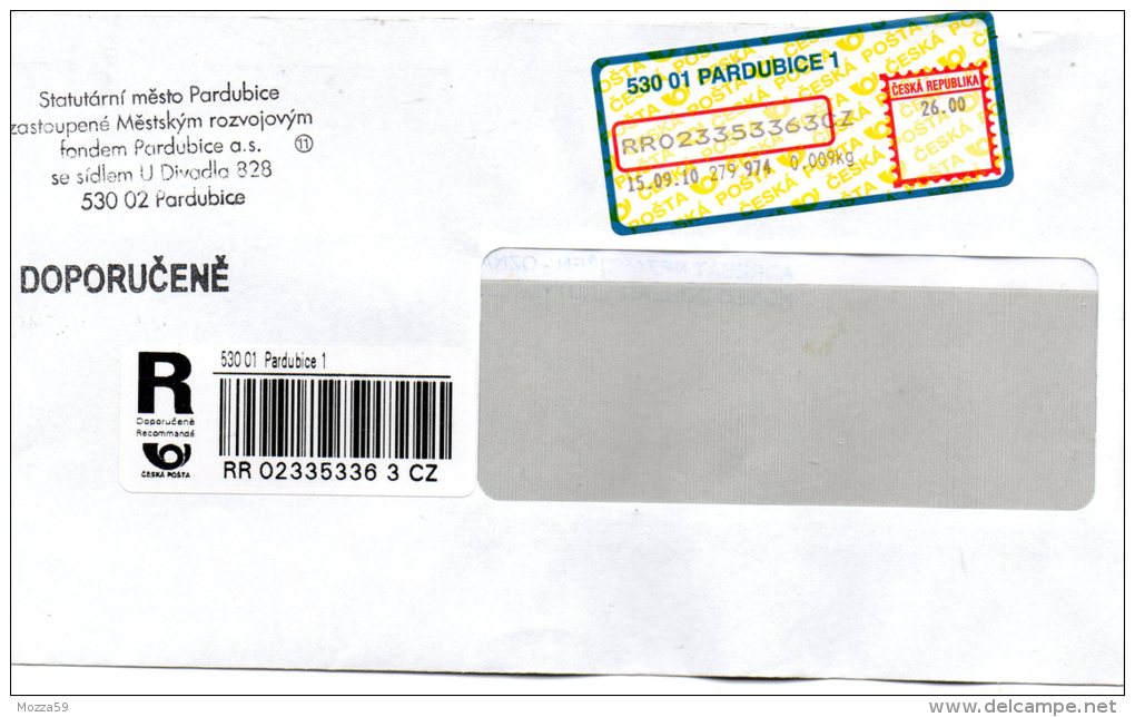 Czech Republic 2010, Pardubice 530 01, Pardubice 1, Apost Letter, Barcode "R", 26 Kc. - Brieven En Documenten