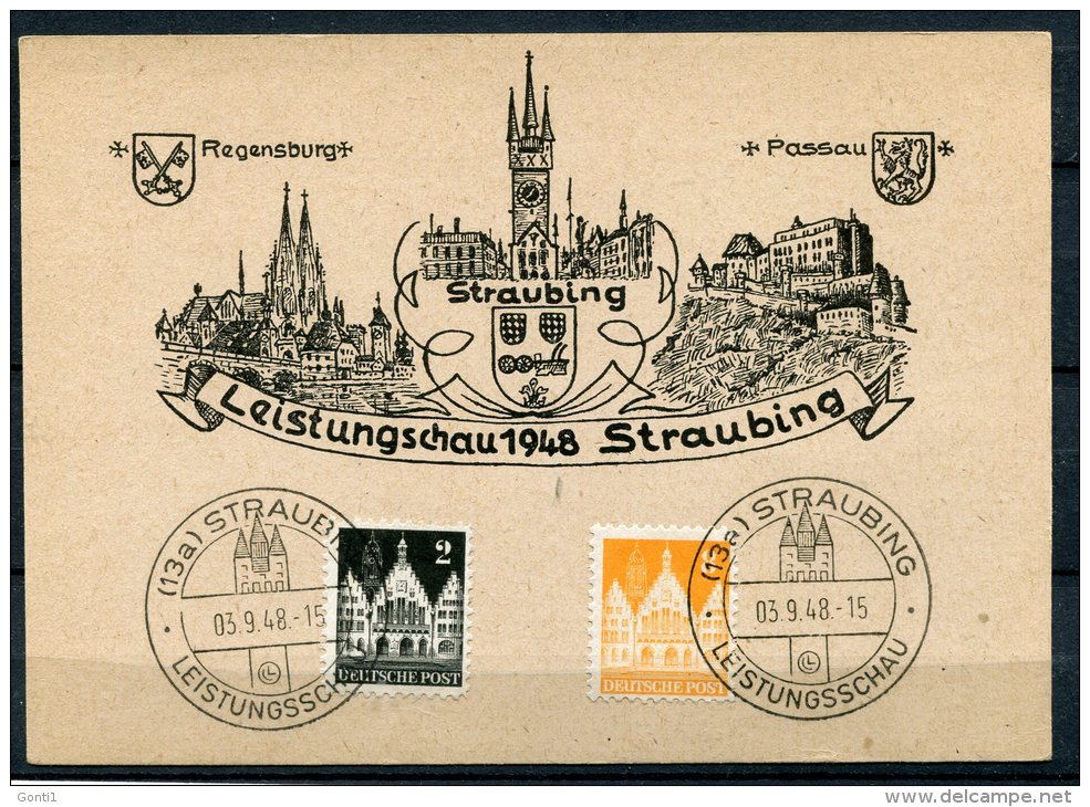 Alliierte Besetzung 1948 Sonderkarte/Card Straubing Mit Mi.Nr73 /78 U.SS"Straubing-Leistungschau 1948 Straubing"1 Beleg - Sonstige & Ohne Zuordnung