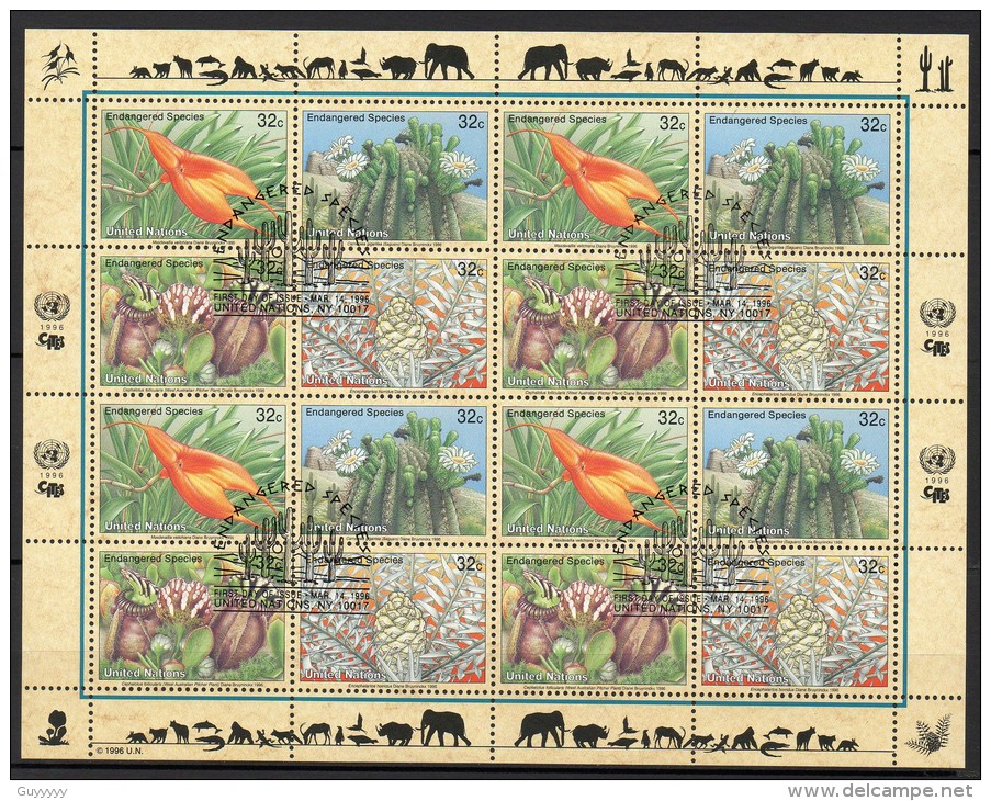 Nations Unies (New-York) - 1996 - Yvert N° 695 à 698 - Protection De La Nature, Feuille Entière - Used Stamps