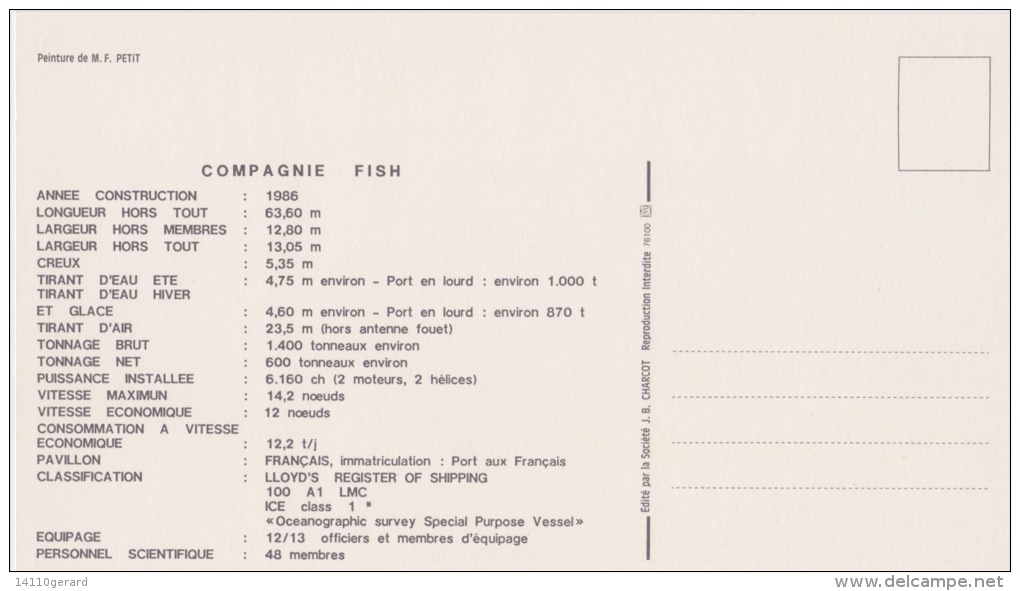 M/V L'ASTROLABE  COMPAGNIE FISH PEINTURE M-F PETIT(RECTO-VERSO) - Covers & Documents