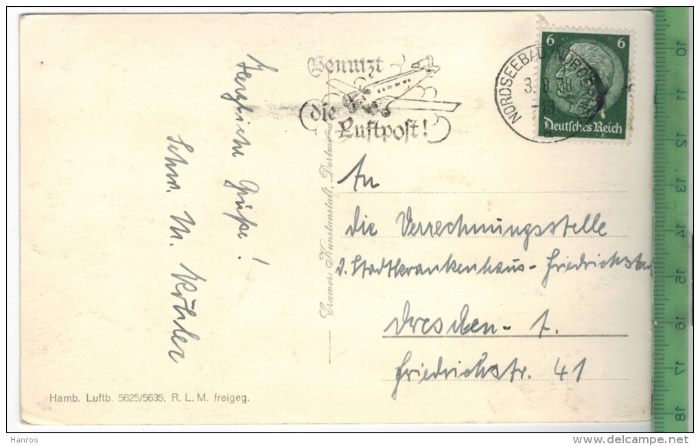 Norderney, Nordseebad,  Verlag: Hamb. Luftb., R.L.M. Freigeg. , Postkarte Mit Frankatur Und Stempel, - Denkmäler