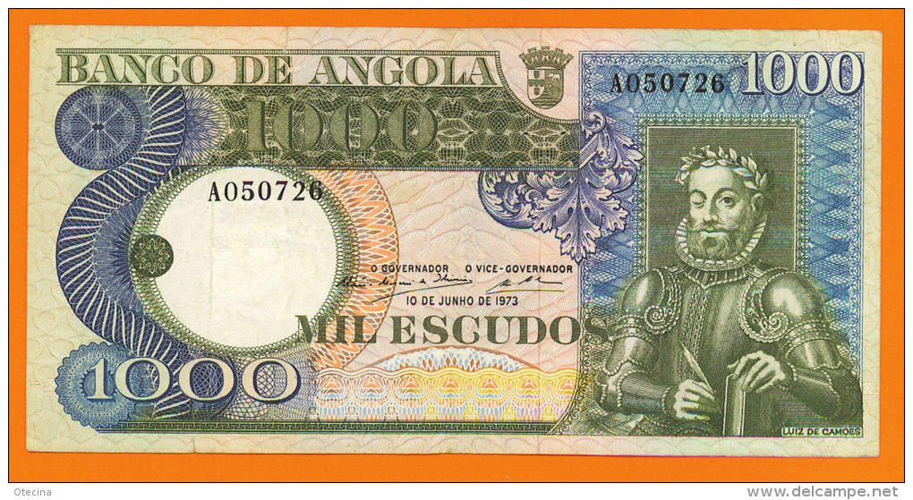 ANGOLA 1000 Escudos 10 Juin 1973  P108  (Luís De Camões) TTB (deux Petits Déchirures) - Angola