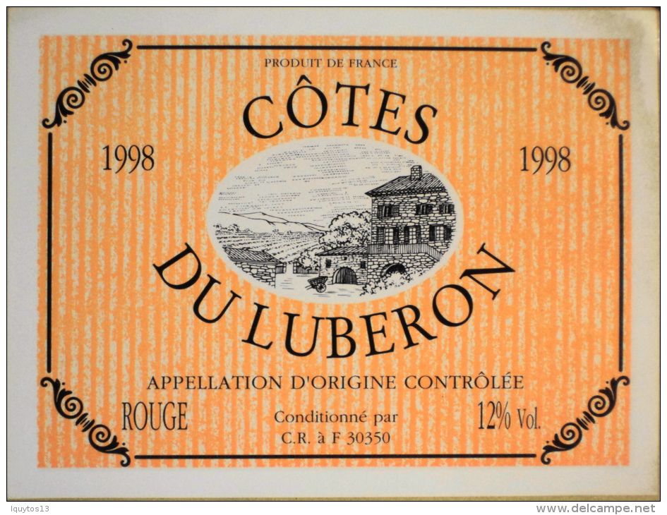 ETIQUETTE De VIN " CÔTES Du LUBERON ROUGE 1998  " - Conditionné Par C.R à F 30350 Moulézan  - Parfait état  - - Vin De Pays D'Oc
