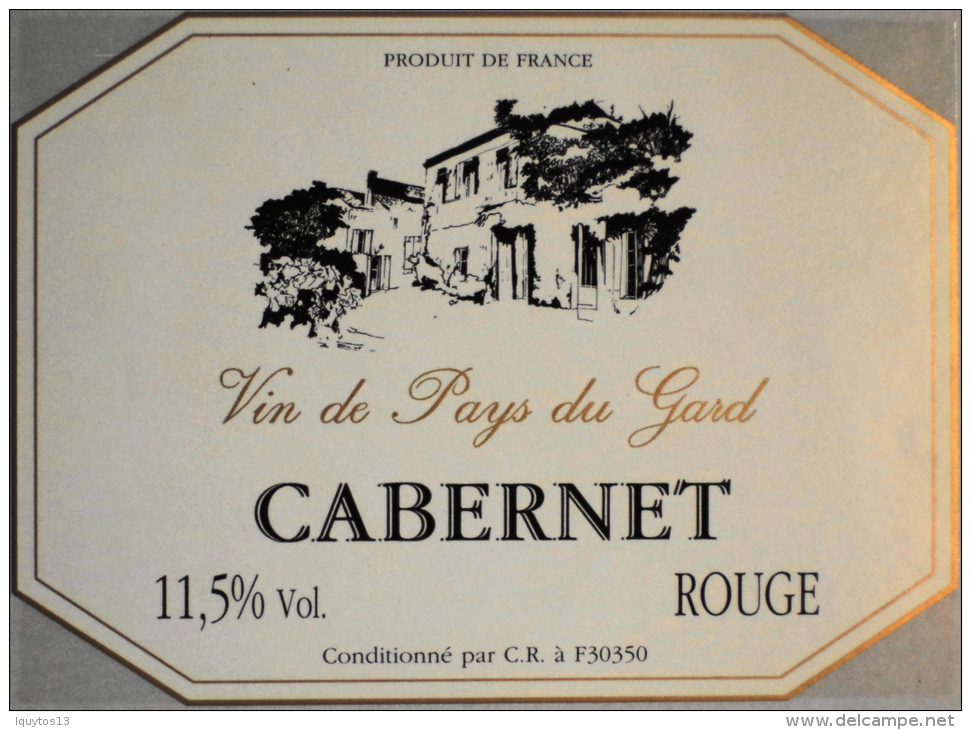 ETIQUETTE De VIN " CABERNET ROUGE Vin De Pays Du Gard  " - Conditionné Par C.R à F 30350 Moulézan  - Parfait état  - - Languedoc-Roussillon