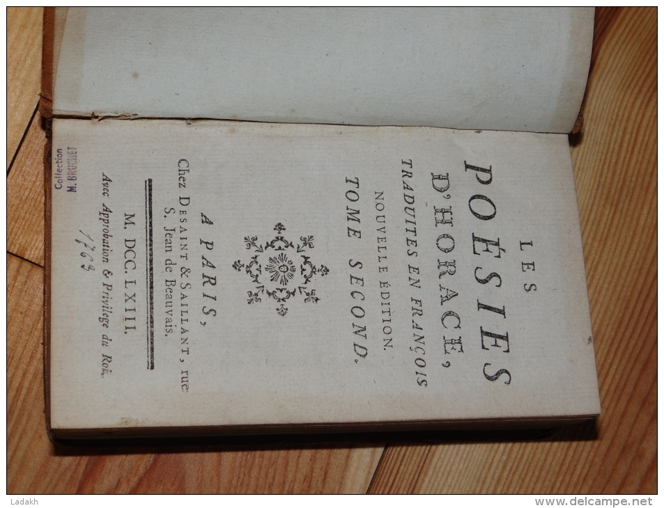 LIVRE # 1763 # LES POESIES D'HORACE # TOME SECOND # TRADUCTION BATTEUX # EDITE PAR DESAINT ET SAILLANT # PARIS # - 1701-1800