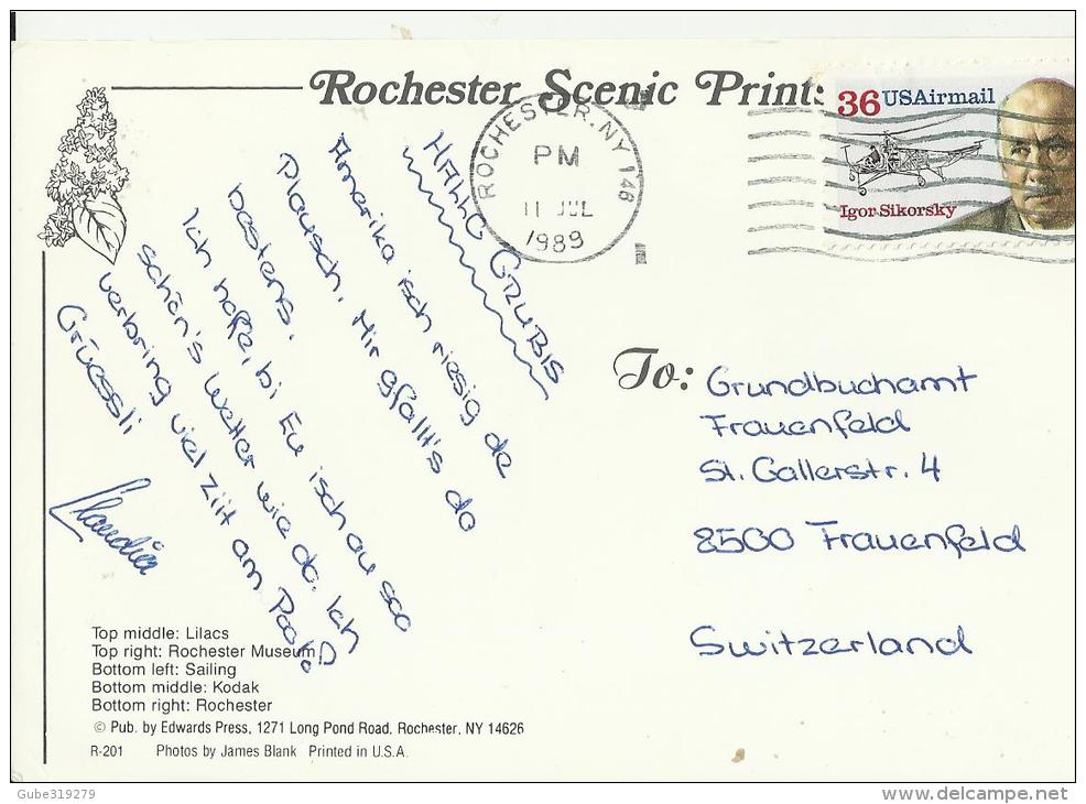 UNITED STATES  1989 –POSTCARD – NEW YORK – ROCHESTER – 4 VIEWS  ADDR TO SWITZERLAND W 1 ST OF 36 C (AIRMAIL IGOR SIKORSK - Rochester