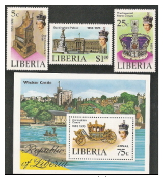 Liberia,  Scott 2014 # 813-815 + C221,  Issued 1978,   Set Of 3 + S/S Of 1,  NH,  Cat $ 7.00,  QE II - Liberia