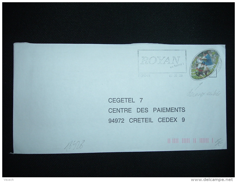 LETTRE DECOUPE ENTIER COUPE DU MONDE DE RUGBY 3,00F OBL.MEC. 03-11-99 ROYAN (17 CHARENTE-MARITIME) - Covers & Documents