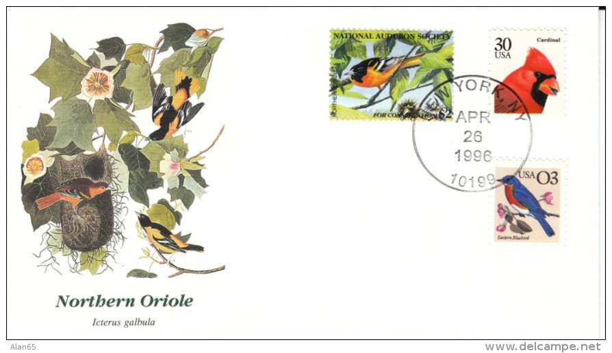 Northern Oriole Bird Cover National Audubon Society $2 Stamp, #2478 &amp; #2480 Blue Bird &amp; Cardinal US Postage Stam - Songbirds & Tree Dwellers