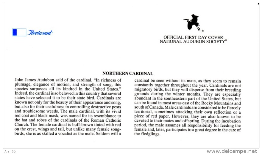 Northern Cardinal Bird Cover National Audubon Society $2 Stamp, #2478 &amp; #2480 Blue Bird &amp; Cardinal US Postage St - Songbirds & Tree Dwellers