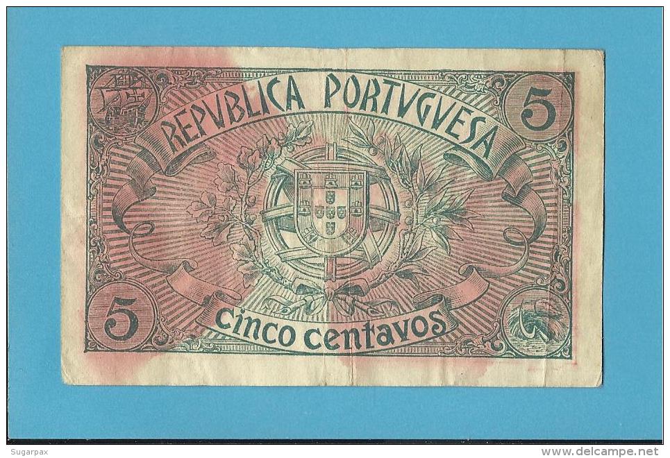 CÉDULA De 5 CENTAVOS - SÉRIE CU - ND - Pick 98 - CASA DA MOEDA - PORTUGAL - EMERGENCY PAPER MONEY - NOTGELD - Portugal