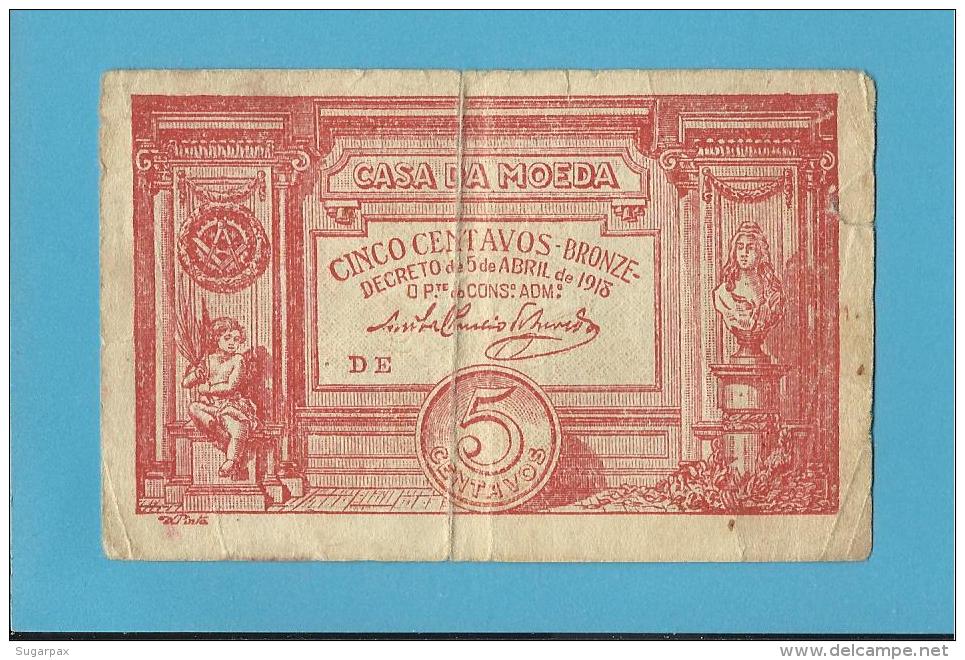 CÉDULA De 5 CENTAVOS - SÉRIE DE - ND - Pick 98 - CASA DA MOEDA - PORTUGAL - EMERGENCY PAPER MONEY - NOTGELD - Portugal