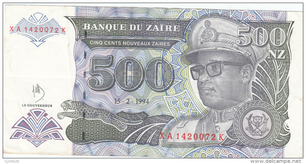 500 NOUVEAUX ZAIRES 15/02/1994  XAQ1420072K - Zaïre