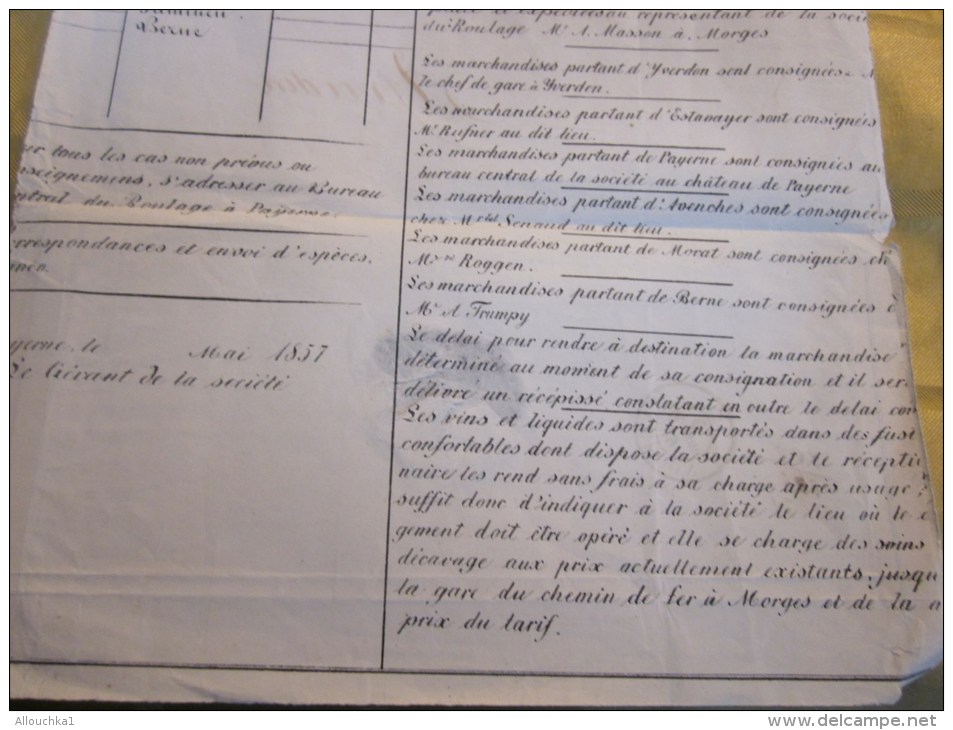 RARE 19 Mars 1861 Lettre Connaissement Bill Of Lading Bateau Vapeur-Payerne Suisse Helvetia Pr Yverdon Cachet Cire - Lettres & Documents