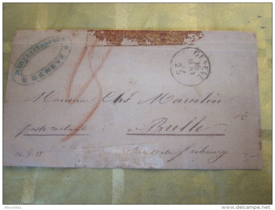 16 Mai 1855 Lettre (mignonnette) De Genève Suisse Helvetia Cachet Privé Bleu Marcellin Aimé Pr  Poste Restante à Bulle - Lettres & Documents