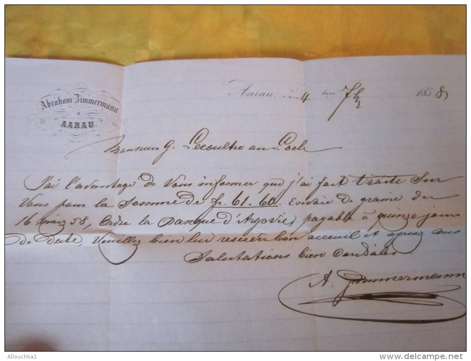 8 Sep 1858 Lettre (mignonnette)+ Courrier De Abraham Zimmerman Aarau Suisse Helvetia-Cachet à Date Verso Locle Neuchâtel - Lettres & Documents