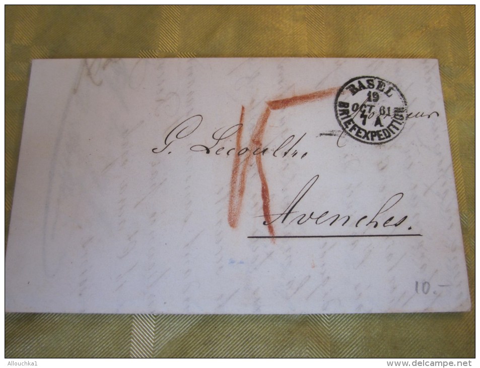 19 Octobre 1861 Lettre (mignonnette) + Courrier De Basel Brief ExpéditionSuisse Helvetia-pour Avenche (Taxe ) - 1843-1852 Poste Federali E Cantonali